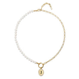 half pearl half chain initial necklace UK HPCN b two