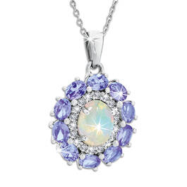 tanzanite and opal silver cluster pendan UK TOSCP2 a main