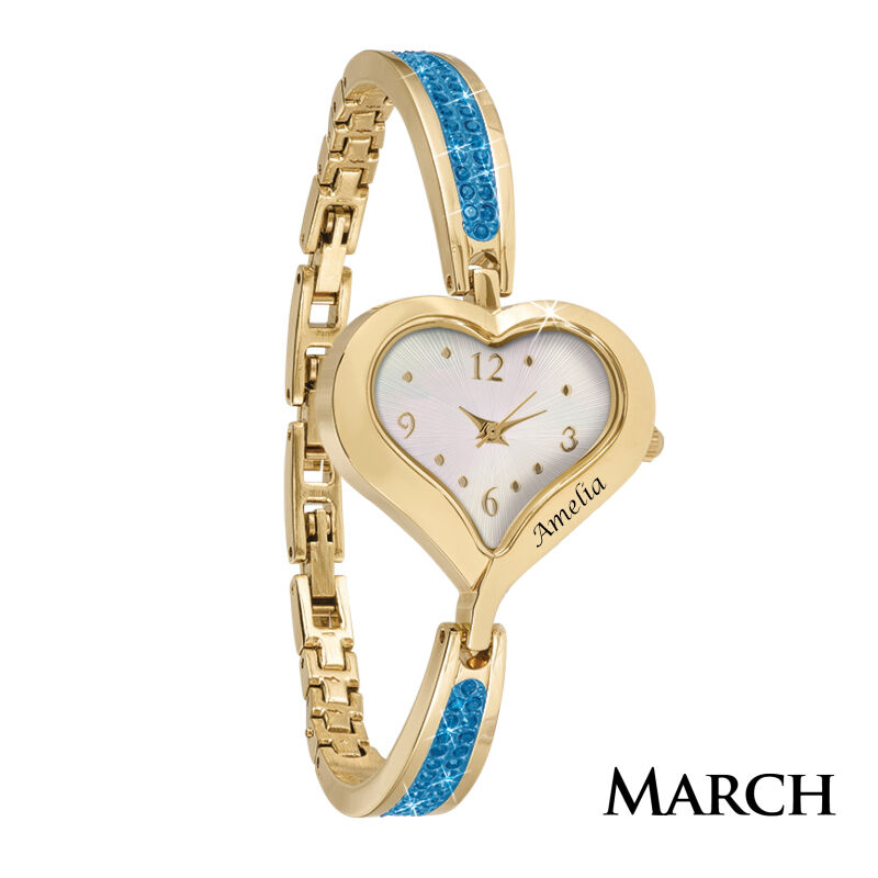 the personalised birthstone heart watch UK PHBW d four