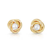 9ct knots of gold pearl earrings UK KOGPE a main