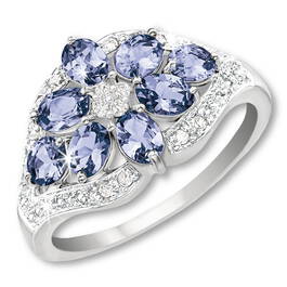 rare tanzanite bouquet silver ring UK TBSR a main