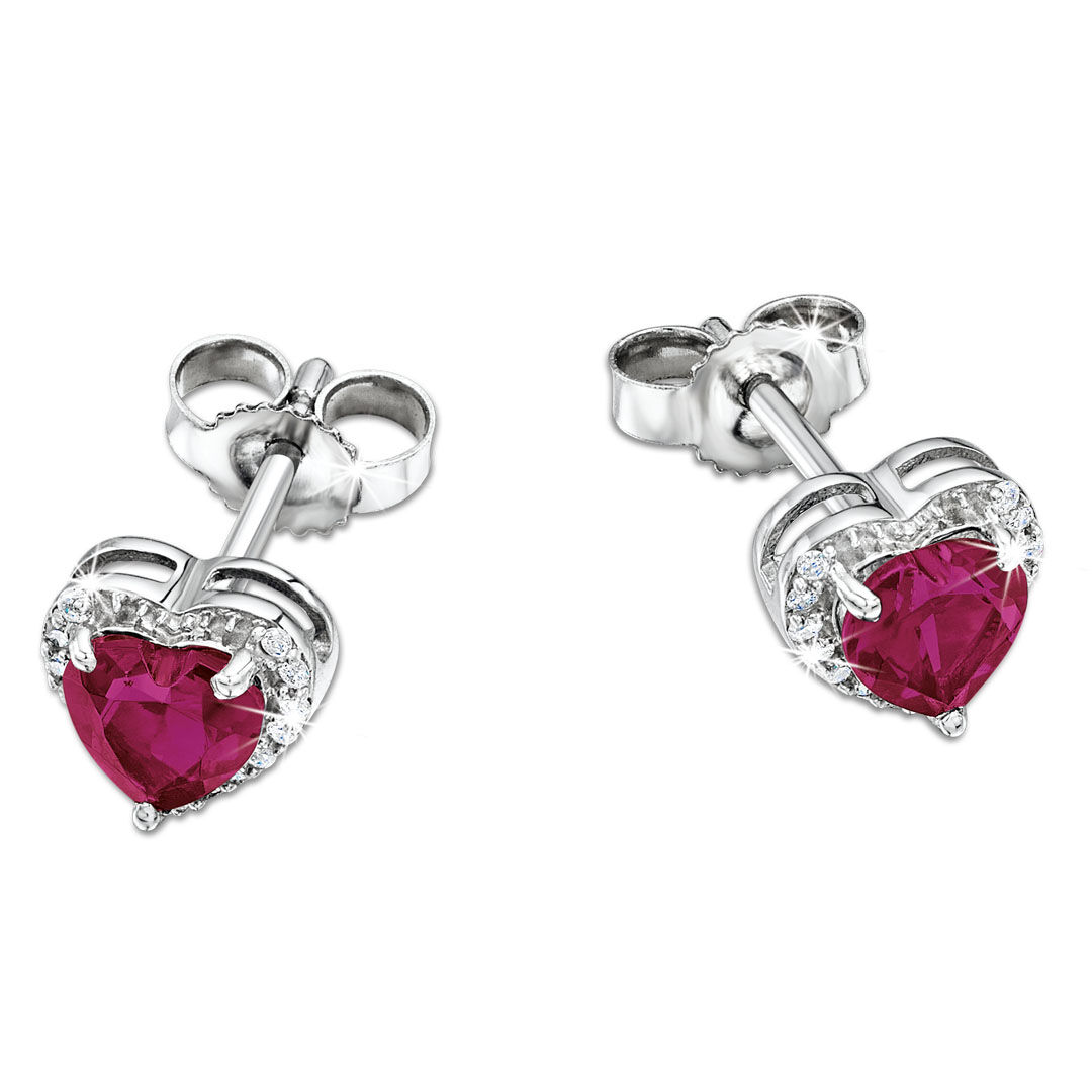 Queen of Hearts Ruby Silver Stud Earrings