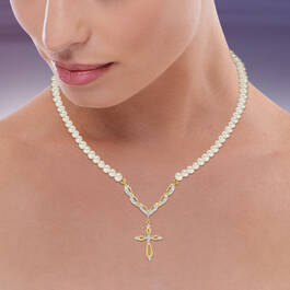 Pearl and Diamond Cross Necklace 10708 0012 m model