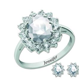 the birthstone halo jewellery set UK BSHJS e five