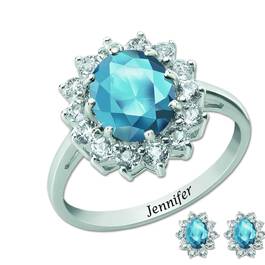 the birthstone halo jewellery set UK BSHJS d four