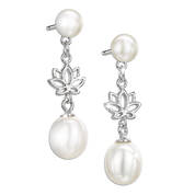 silver lotus pearl earrings UK SLPDE2 a main
