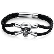 mens skull crossbones leather bracelet UK SCBLB a main