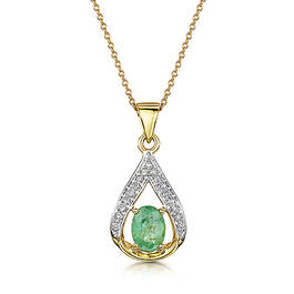 zambia emerald diamond 14ct gold pendant UK ZEDGP a main