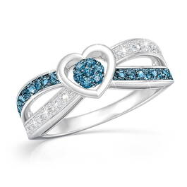 blue diamond heart silver ring UK BDHR2 a main