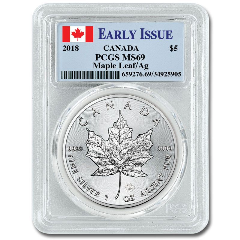 the 2018 early issue silver maple leaf UK C18B d four
