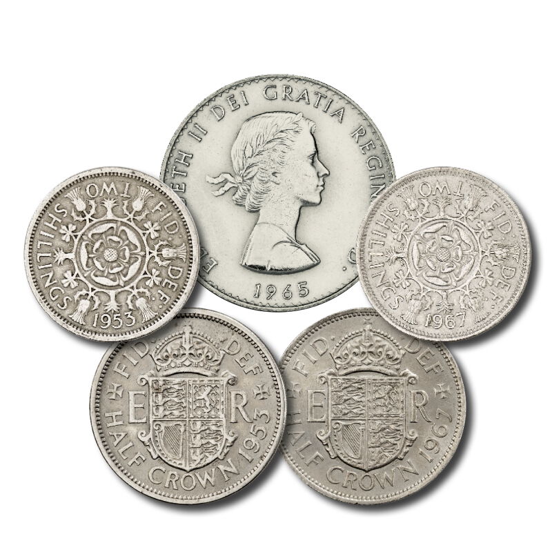 the first and last pre decimal coins of  UK FLYE a main
