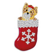yorkie pup in stocking brooch UK YPSTB a main
