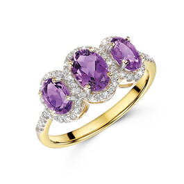 amethyst trilogy ring encased in diamonds UK ATDR a main