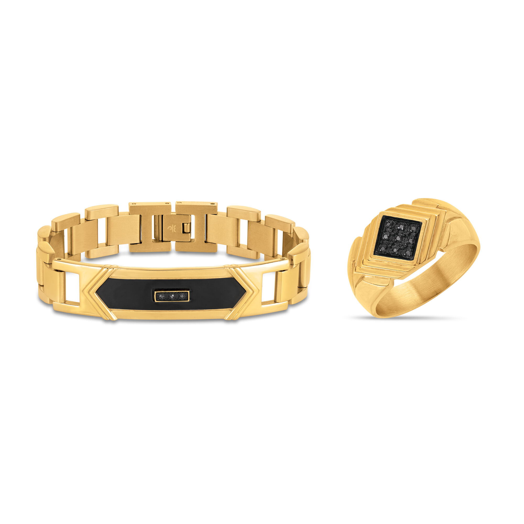 Gentleman s Classic Black Diamond Ring Bracelet Set
