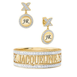 Personalized Diamond Kiss Ring with Free Earrings 1918 0157 a main