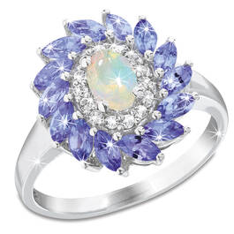 opal tanzanite cluster silver ring UK OTCR a main