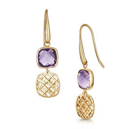 amethyst 9ct gold drop earrings UK AGDE a main