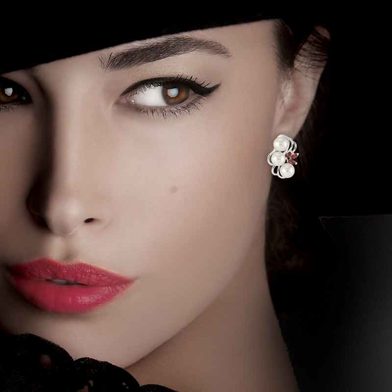 Pearls of Perfection Ruby  Diamond Earrings 4975 001 1 1